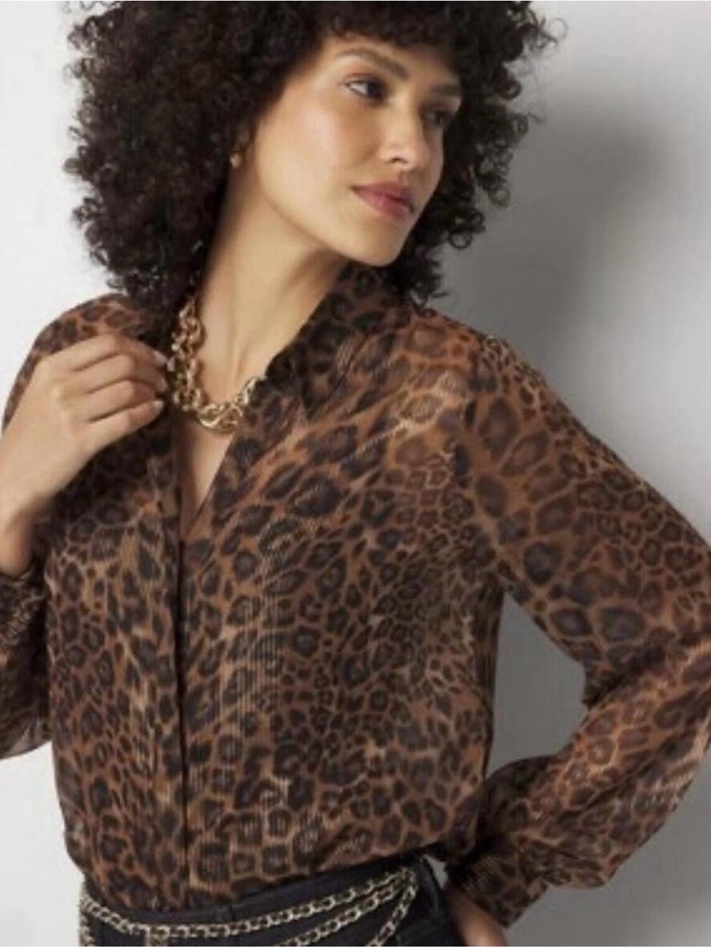 White House Black Market XS Metallic Animal Print Top